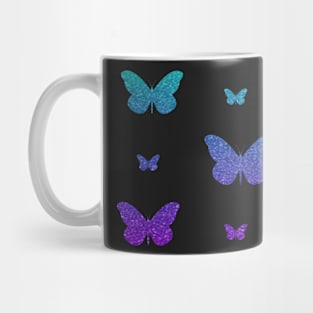 Purple Teal Ombre Faux Glitter Butterflies Mug